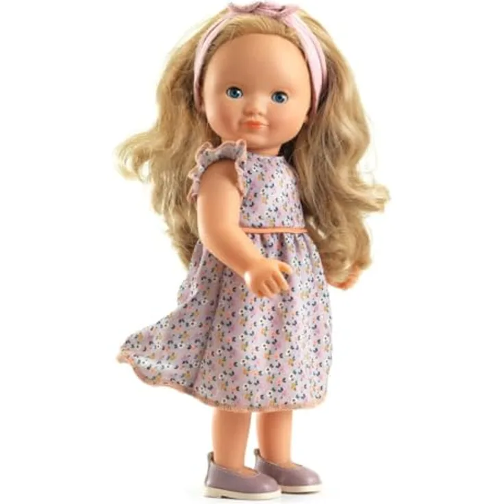 DJECO Stehpuppe POMEA Puppe Lovely 32cm Schlafaugen Rollenspiel, Rockiger Stil, Vinyl Gliedmaßen, für Kinder ab 3 Jahren