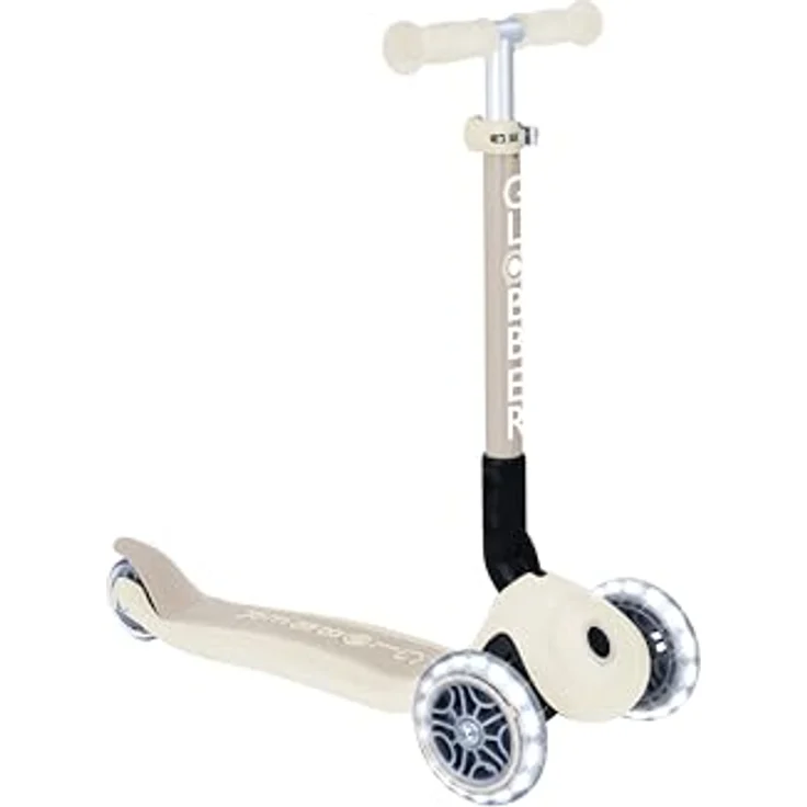 GLOBBER JUNIOR FOLDABLE LIGHTS – Tretroller, 3-rädrig, 120/80 mm PU-Rollen, ABEC 9, batterielose LED-Leuchtrollen, kokos weiß – Bild 1