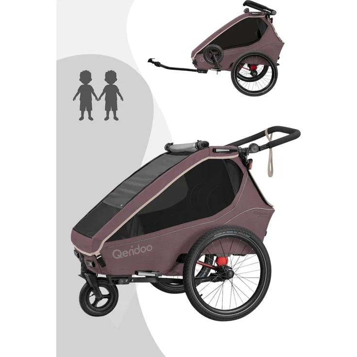 Qeridoo Kidgoo 2, Kinderfahrradanhänger für 2 Kinder, Modell 2026, Wildberry Violet mit innovativen Details, Sicherheit und Komfort