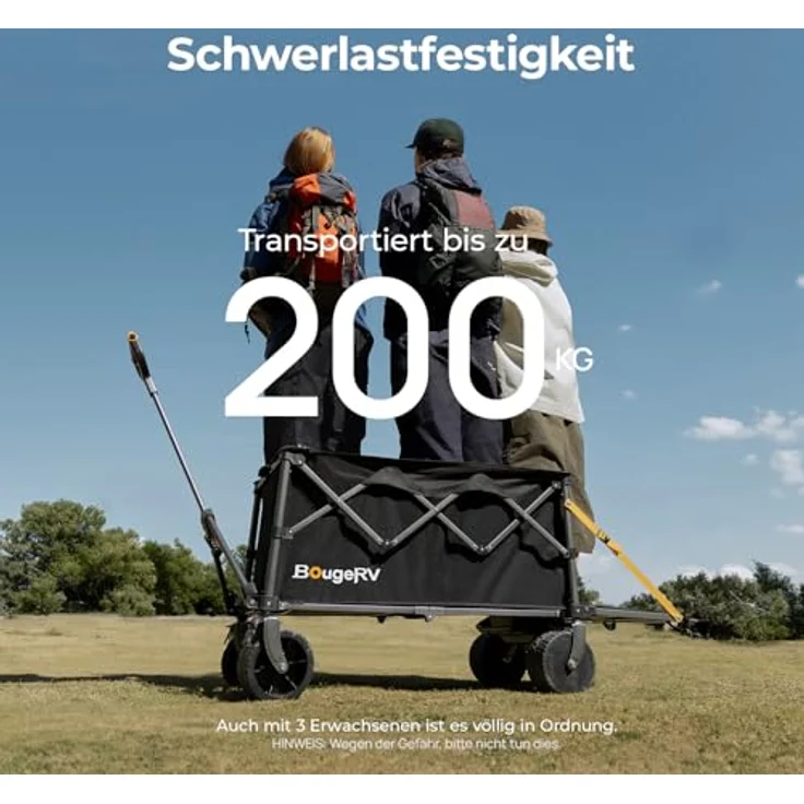 BougeRV Elektrischer Bollerwagen Faltbar, 200 kg Tragfähigkeit, 250W Doppelmotor & 250L Volumen, Offroad Campingwagen für Outdoor-Abenteuer (Ohne Ladegerät) – Bild 2