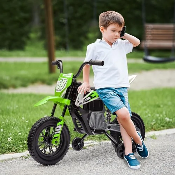 AIYAPLAY Elektro-Kindermotorrad 12V, mit Musik, abnehmbaren Trainingsrädern, 2,4-5 km/h, für Kinder von 3-6 Jahren, max. 30 kg, Grün – Bild 2