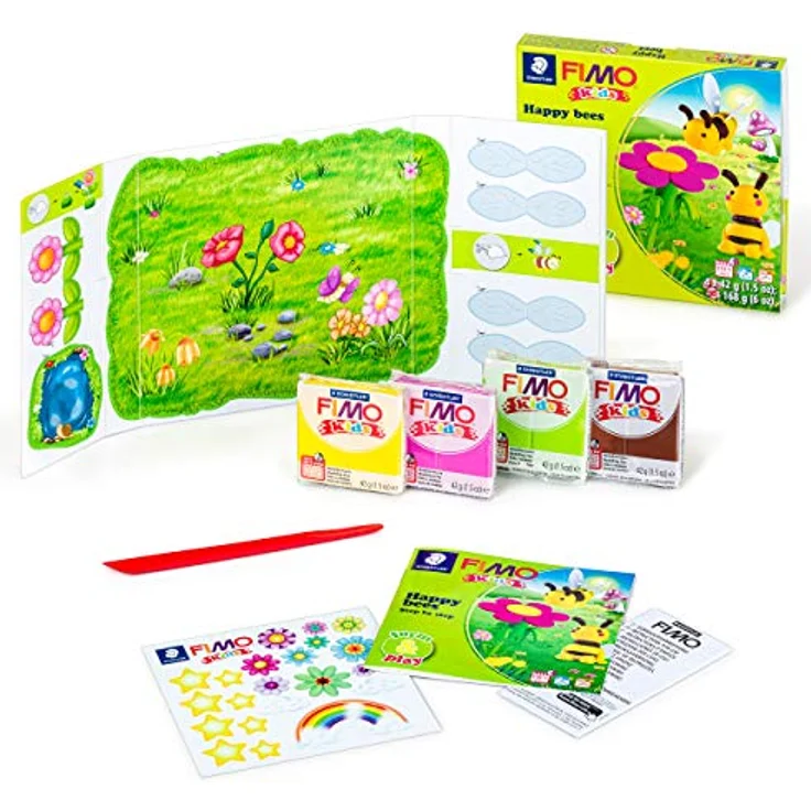 STAEDTLER FIMO kids 8034 Modelliermasse-Set - 4 Blöcke je 42 g, Modelliermasse in Gelb, Hellgrün, Pink und Braun – Bild 2