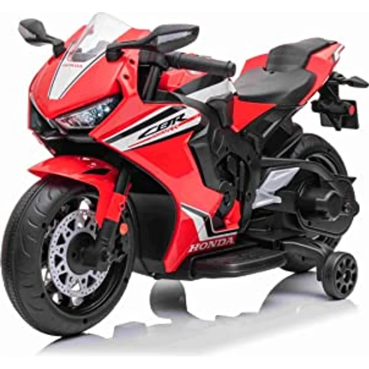 Beneo Kinder-Elektromotorrad HONDA CBR 1000RR, lizenziert, 12V-Batterie, Kunstledersitz, Kunststoffräder, 30W-Motor, LED-Beleuchtung, solider Rahmen, Hilfsräder, rot – Bild 1