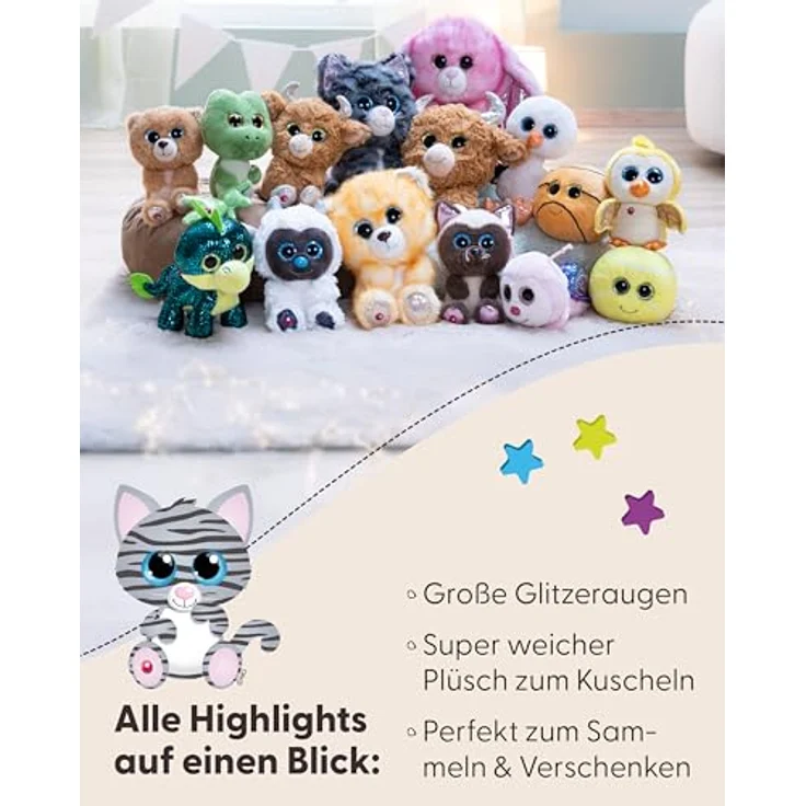 NICI Kuscheltier GLUBSCHIS Katze Nomelia, getigert, 25cm, grau, aus weichem Plüsch mit Glitzeraugen, ideales Geschenk für Kinder und Erwachsene – Bild 4