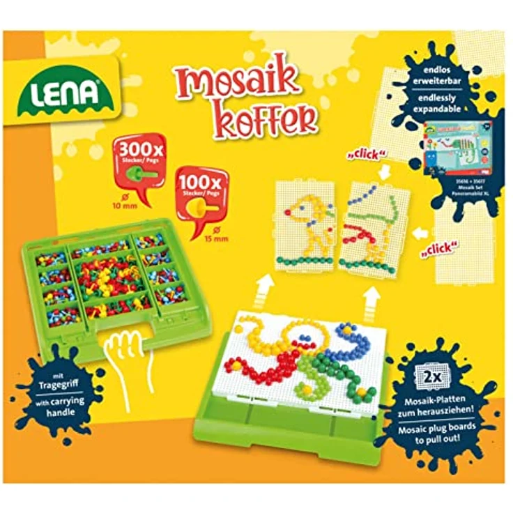 Lena 35615 Mosaiksteckspiel, Mittel, Blau,Gelb,Grün,Rot - Preisvergleich – Bild 2