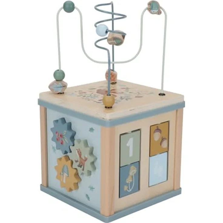 Little Dutch 7231 FSC Holz Aktivitäten-Würfel Motorikschleife - Forest Friends, fördert Feinmotorik, blau, 20x20x40 cm, für Kinder ab 18 Monaten