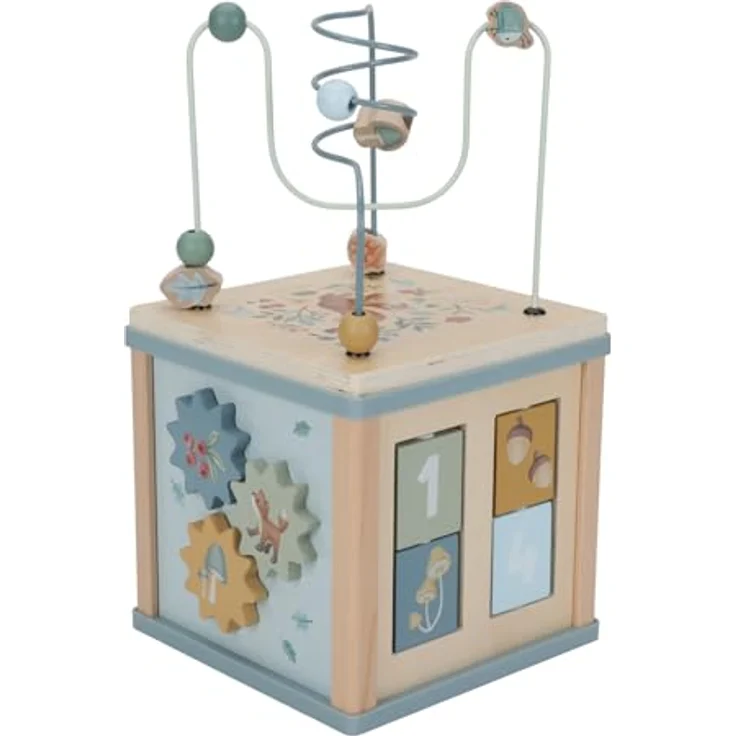 Little Dutch 7231 FSC Holz Aktivitäten-Würfel Motorikschleife - Forest Friends, fördert Feinmotorik, blau, 20x20x40 cm, für Kinder ab 18 Monaten – Bild 1