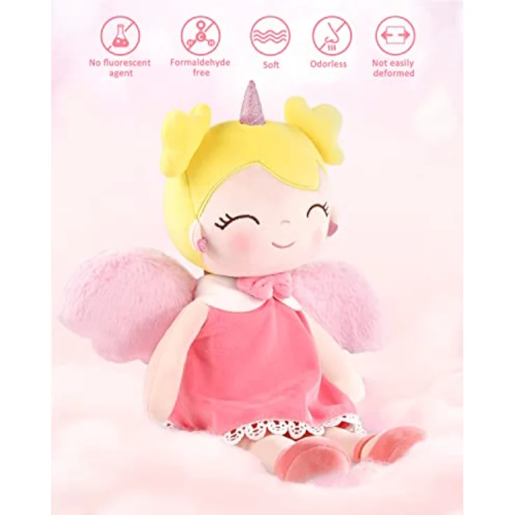 GAGAKU Weiche Stoffpuppe 40cm Einhorn Schutzengel, Kuschelpuppe aus umweltfreundlichem Material, rosa, für Kinder von 3-5 Jahren, Maschinenwaschbar – Bild 3