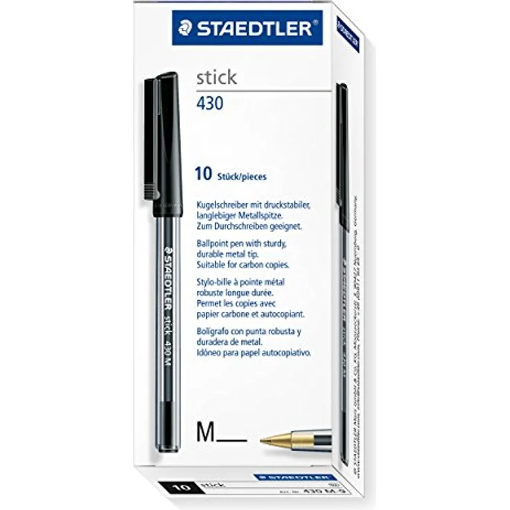 Staedtler Einwegkugelschreiber Stick 430, 0,35mm, schwarz, dokumentenecht, Kappenmodell, druckausgleichend für Flugreisen – Bild 1