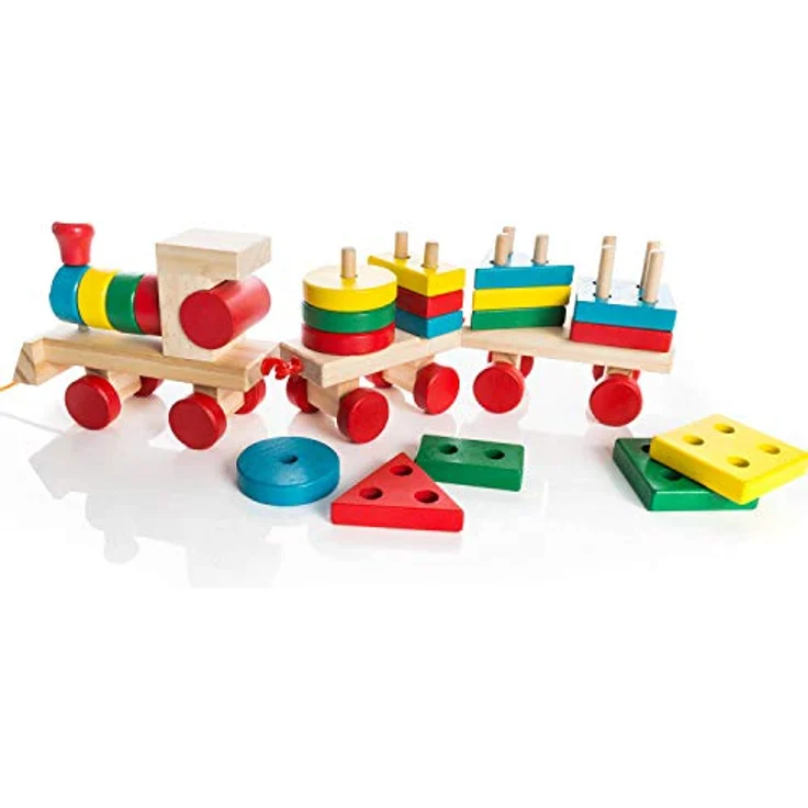 all Kids United® Holz-Eisenbahn Spielzeug-Eisenbahn aus Holz; Kinderspielzeug Sortierwürfel Holz-Zug Lernspielzeug (Holzzug) – Bild 2