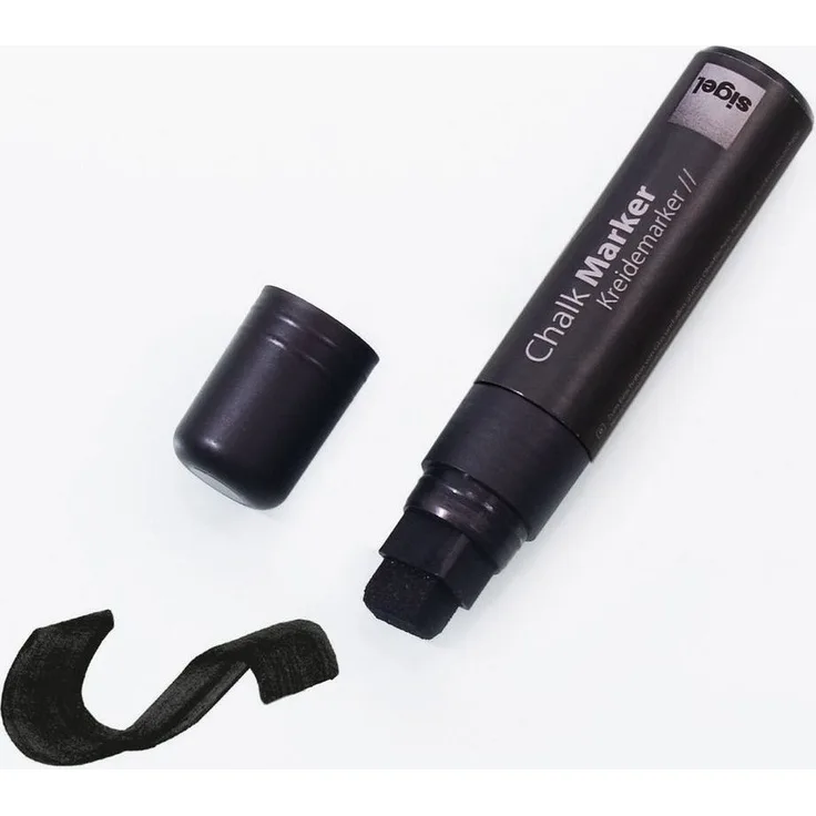 Sigel Kreidemarker 150, Whiteboard Marker mit Keilspitze 5-15 mm, schwarz, fluoreszierende Flüssigkreide für glatte Oberflächen