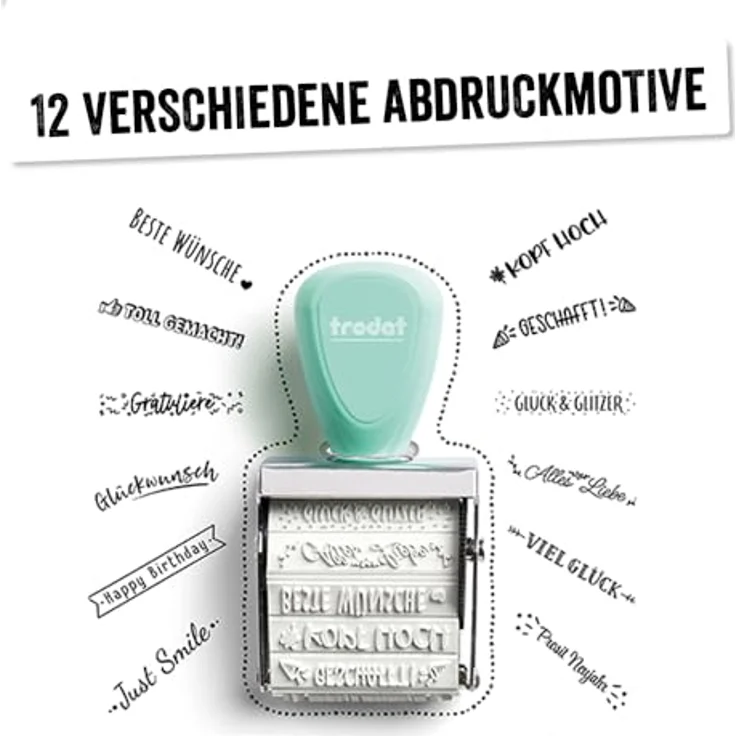 TRODAT Creative Stempel-Set SB Text für Bullet-Journal, 12 austauschbare Motive, hellgrün Stempelkissen – Bild 4