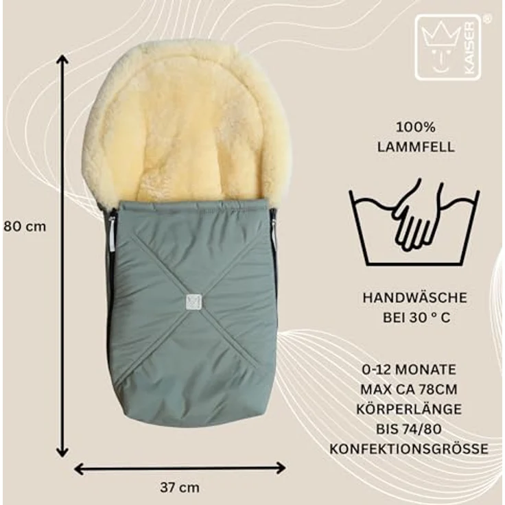 Kaiser Lammfell-Fußsack Emmy, warm und atmungsaktiv für Babyschalen & Babywannen, Salbei Green – Bild 5
