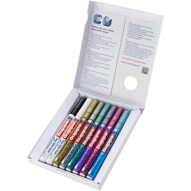 Edding, Marker, Glanzlackmarker (Hellblau Metallic, Violett Metallic, Golden, Silbern, Weiss, Rosa metallic, Grün Metallic, Schwarz, 1.20 mm) – Bild 2
