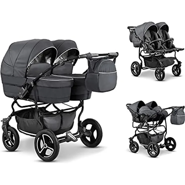 Elcar Zwillingskinderwagen 4 in 1 Twin Star inkl. Autositze - 13 Teile - in 16 Farben, verstellbare Rückenlehnen und Fußablagen