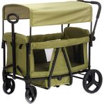 Fillikid Bollerwagen Oskar, für 2 Kinder bis 88 kg Belastung, mit gepolsterten Sitzen und schützendem Verdeck, Grün Schwarz