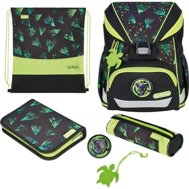 Herlitz Schulranzen Set Jungle Explorer, 6-teilig, ultraleichte ergonomische Schultasche für 1. Klasse, 22 L, wasserabweisend, mit Reflexmaterialien – Bild 1