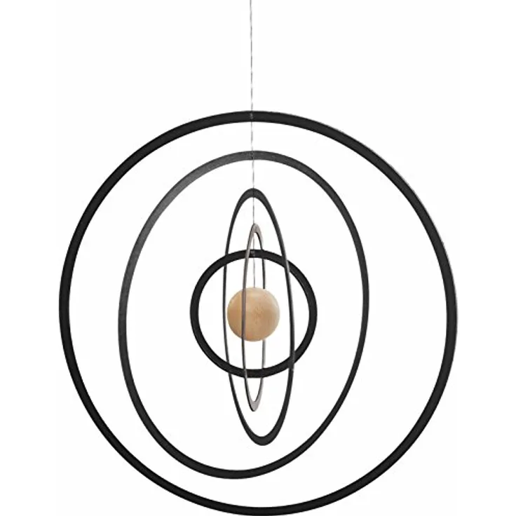 Flensted Mobiles Science Fiction Mobile aus Holzfaserplatte und Buchenholz, Schwarz, 24x24 cm, handgefertigt in Dänemark