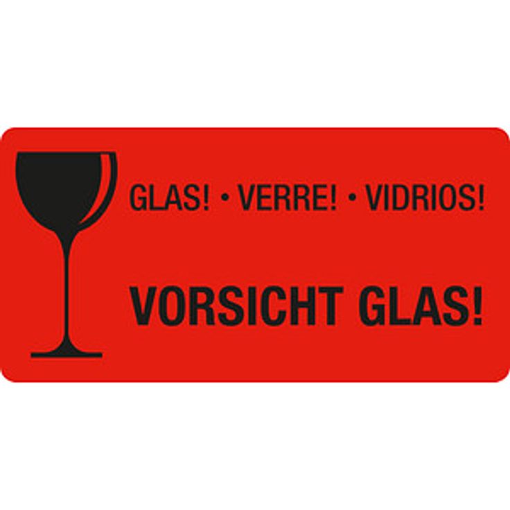 EICHNER 250 Warnetiketten rot »Vorsicht Glas!« 100 x 50 mm, selbstklebend, blickdicht, rechteckig mit abgerundeten Ecken