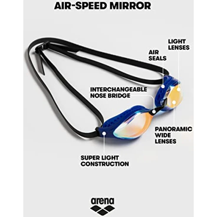 arena Airspeed Mirror Anti Beschlag Unisex Wettkampf Schwimmbrille für Erwachsene, Schwimmbrille mit Breiten Gläsern, UV-Schutz, 3 Austauschbaren Nasenstegen, Air-Seals Dichtungen – Bild 3