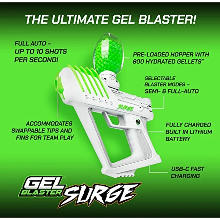 Gel Blaster Surge Original - Erweiterte Reichweite von über 100 Metern - Schnelle und leistungsstarke 170 FPS - Halb- und Automatikmodus - Kit enthält Schnellladegerät und mehr – Bild 4