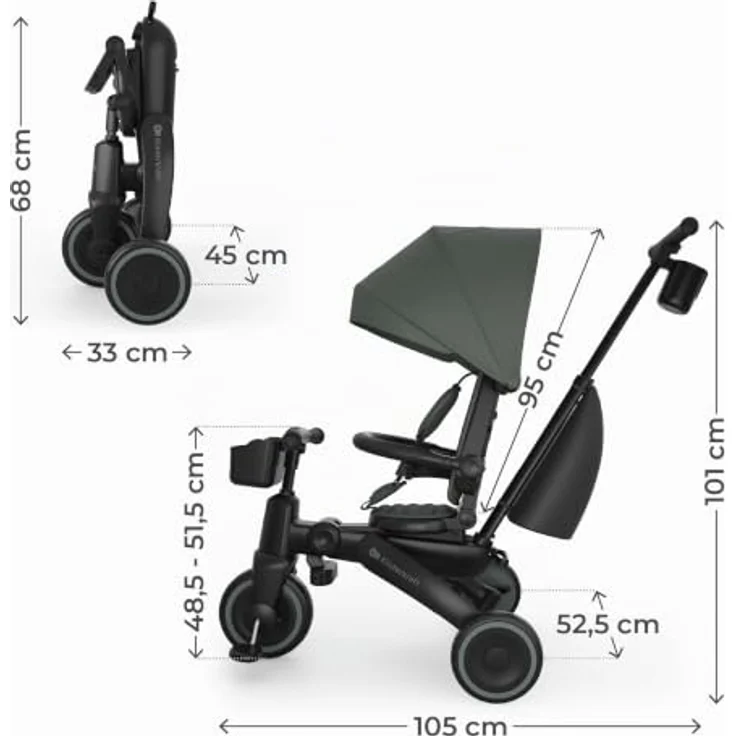 Kinderkraft Dreirad Jazz³, 6-in-1 System für Kinder von 9 Monaten bis 25 kg, drehbarer Sitz, abklappbares Verdeck, integrierter Stauraum – Bild 19