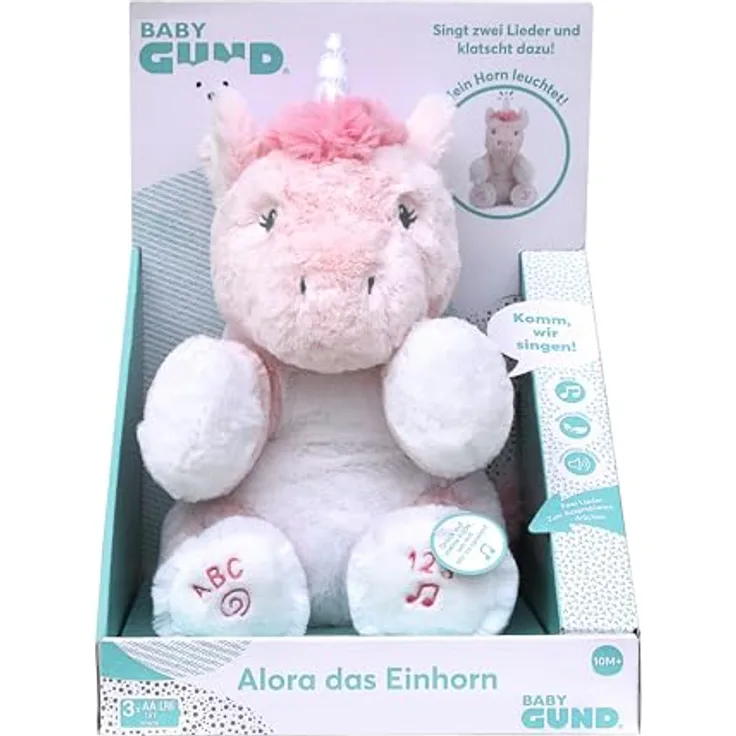 GUND Alora, das Einhorn - ca. 30 cm großes interaktives Plüschtier, singt EIN ABC Lied und EIN 123 Lied, spricht, klatscht in die Hände und das Horn leuchtet, ab 10 Monaten