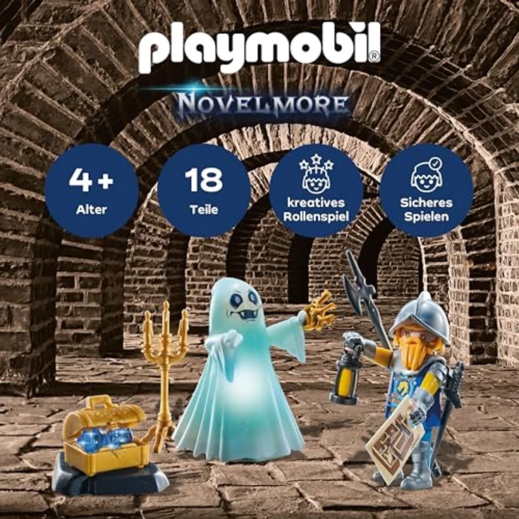 PLAYMOBIL 71797 Schlossgespenst und Ritter, Abenteuer-Set aus der Novelmore-Serie mit Schatzkarte und Edelsteinen – Bild 3