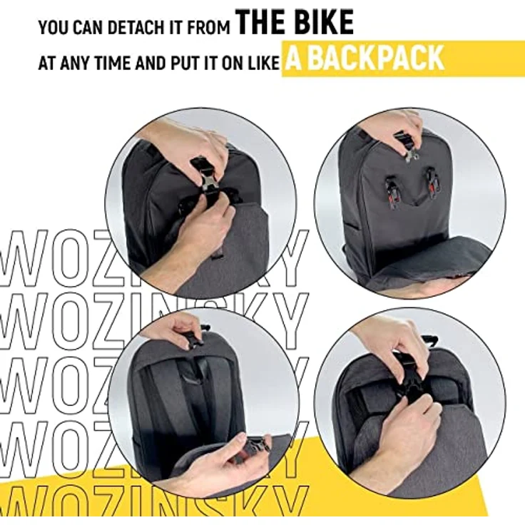 Wozinsky WBB33BK, Velotasche 30 l, Wasserfestes Polyester, 2in1 Gepäckträgertasche und Rucksack – Bild 4