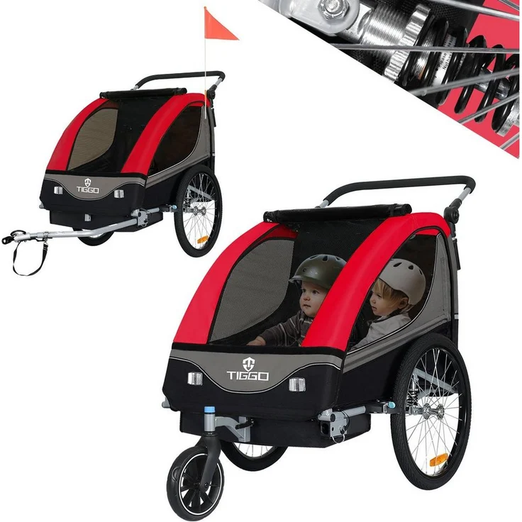 TIGGO Fahrradkinderanhänger Kinderanhänger 2 in 1 Kinderfahrradanhänger Fahrradanhänger, für 1-2 Kinder inklusive Joggerkit, Rot, Grün oder Blau - Preisvergleich