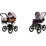Babylux ALU 2in1 Kinderwagen für Kleinkinder - Maroon Flowers Gold Frame, Max. 15kg, verstellbar, Sicherheitsgurte, faltbar, mit Zubehör
