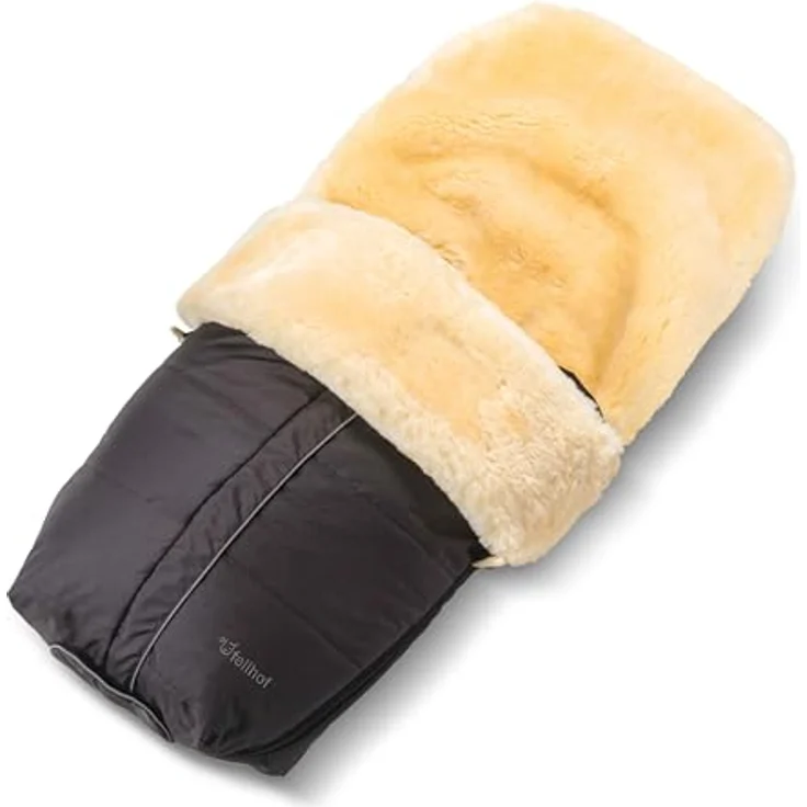 Fellhof Kinderwagen-Fellsack Aspen, 100% Merino-Lammfell, wind- und wasserabweisend, schwarz, abzipbares Oberteil, ca. 50 x 98 cm – Bild 1