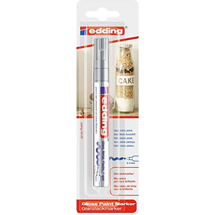 edding 750 Glanzlackmarker - silber - Packung mit 1 Lackmarker - Rundspitze 2-4 mm - Lackstift für Glas, Stein, Holz, Kunststoff und Papier - wasserfest, stark deckend – Bild 2