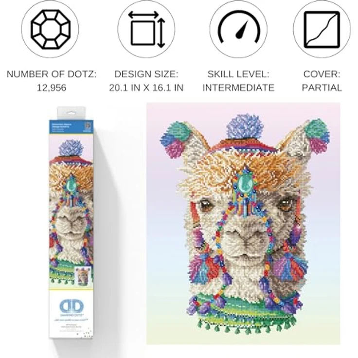 DIAMOND DOTZ 2593236 Original 5D Diamond Painting Set, Bohemian Alpaka, DIY Diamant-Malerei-Kit mit 12956 runden Glitzersteinen, 41 x 51 cm, geeignet für Erwachsene und Kinder ab 12 Jahren, schwierigkeitsgrad schwer – Bild 2