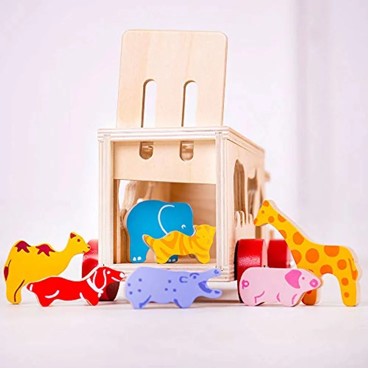 Bigjigs Wooden Shape Box Truck, Holzspielzeug mit 10 Tierlöchern und Ziehcord, für Kinder ab 18 Monaten – Bild 8