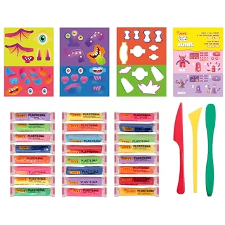 Jovi Play&Fun ALIENS Knete, 24 Tabletten à 15 g mit 3 Schablonen, 3 Modellierwerkzeugen, ungiftig, für Kinder ab 3 Jahren – Bild 3