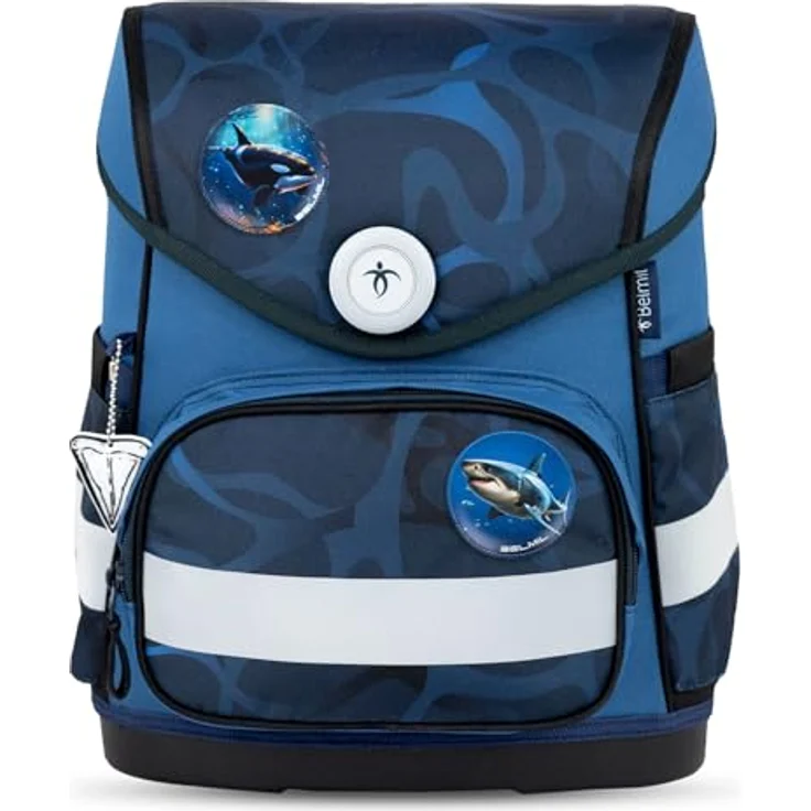 Belmil Schulranzen "Compact mit Patch" 2026, 4-tlg. Set mit Magnetschloss, 19 Liter Volumen, für Jungen, Wassertiere, ergonomisch und leicht – Bild 4