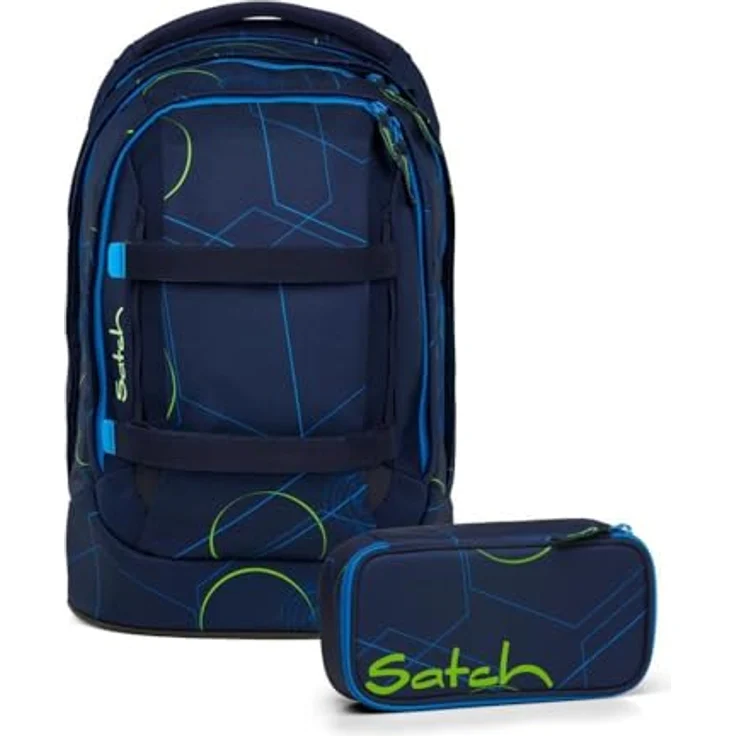 Satch pack Schulrucksack Set 2tlg. inkl. Schlamperbox, 30 Liter, 3D Soft-Mesh Rückensystem, Blue Tech – Bild 1