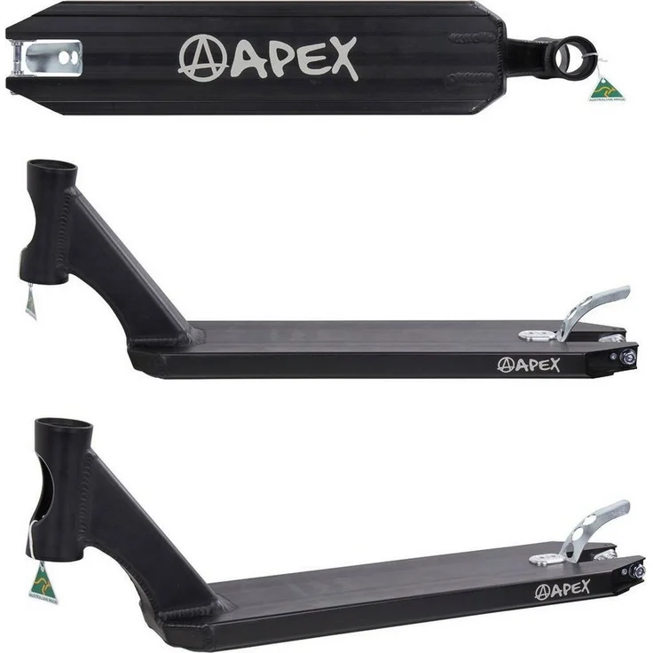 Apex Stuntscooter Apex Pro Stunt-Scooter Deck 580 (49cm) schwarz, aus wärmebehandeltem australischem T6 Aluminium, mit Schienen für Grinding und abgeflachten Seiten – Bild 1