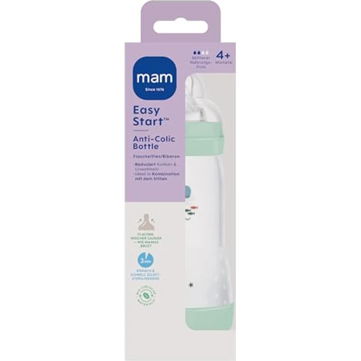 MAM Babyflasche Easy Start Baby Weithalsflasche mit SkinSoft Trinksauger, Antikolik, Mint/Creme/Rosa, 160/260ml, auslaufsicher, Weithalsformat – Bild 4