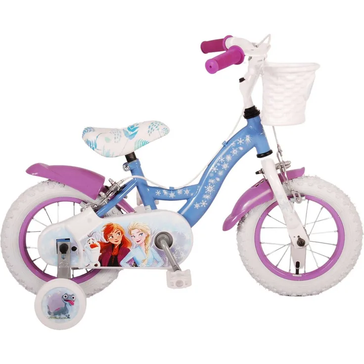 Volare Kinderfahrrad Disney Frozen 2 Mädchen 12 Zoll Blau/Lila Zweihandbremsen bis 60 kg 85% zusammengebaut 3 - 4,5 Jahre