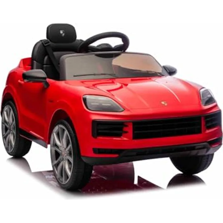 Beneo Motors Porsche Cayenne Kinder Elektroauto 12V, lizenziertes Einzelsitzmodell mit Lithium-Batterie, 2x25W Motoren, 2,4GHz Fernbedienung, MP3 USB/AUX Anschluss, Federung, LED-Lichter, rot