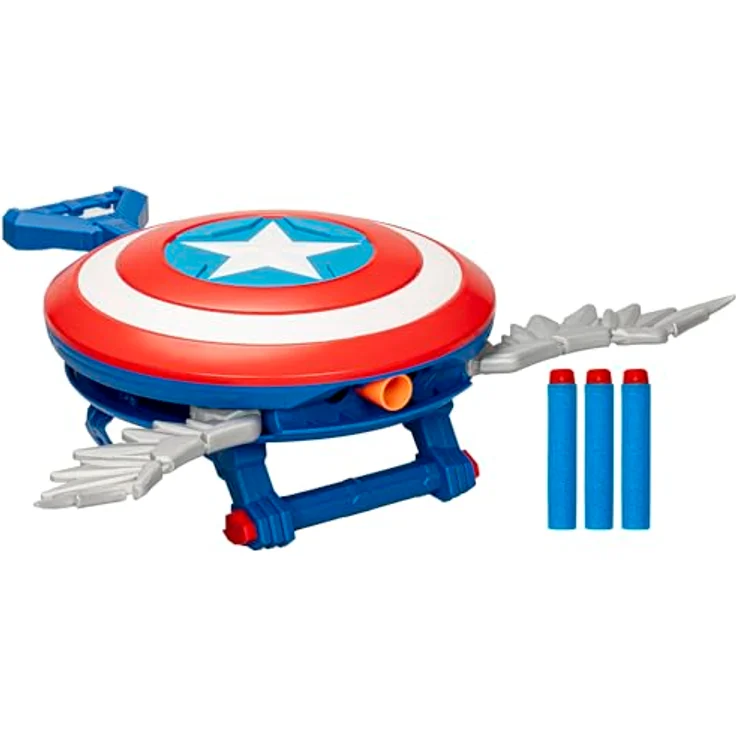 Marvel Studios Captain America Brave New World NERF Flügelschild Blaster, Schild Rollenspielzeug - Mit 3 NERF Darts, für Links- und Rechtshänder geeignet, anpassbarer bequemer Riemen – Bild 2