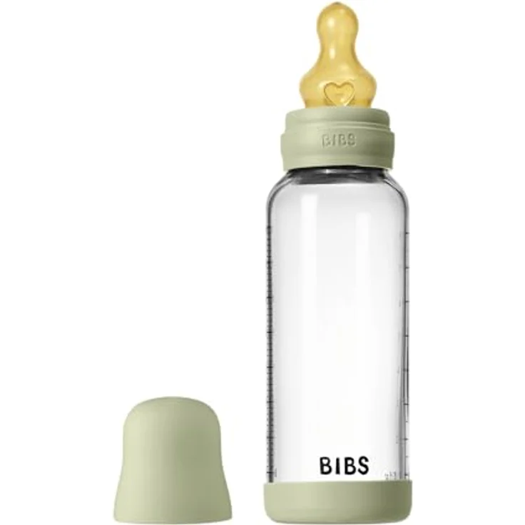 BIBS Baby Glasflasche 240ml, Runder Sauger aus Naturkautschuklatex, Koliken-Reduzierung, BPA-frei, Hergestellt in Dänemark, Sage – Bild 4