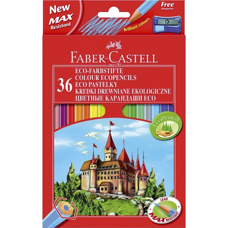 Faber-Castell Buntstift Farbstifte CASTLE - 36 Farben sortiert, Bruchgeschützt durch Spezialverleimung, Kartonetui mit Spitzer