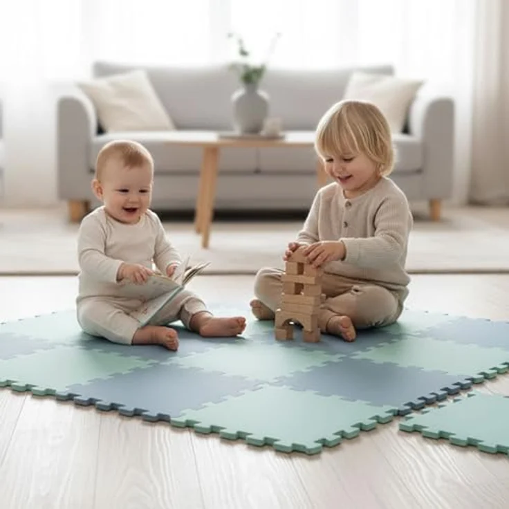 LittleTom Spielmatte Baby Puzzlematte Blau & Mint - 18-teilig, 30x30 cm, EVA Schaumstoff, rutschfest, anti-allergen, Krabbelmatte für Kinderzimmer – Bild 2