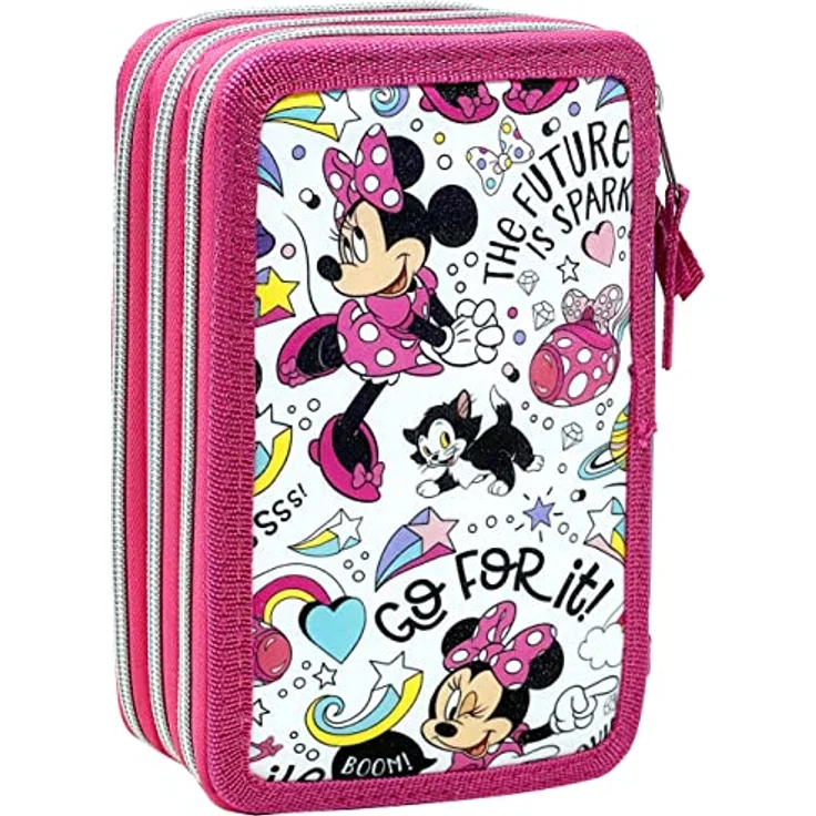 Clondo Disney Minnie Maus Federmäppchen, 44 Teile, mehrfarbig, etui mit 3 Fächern, 20 cm, inkl. Stiften und Zubehör für Grundschule – Bild 2