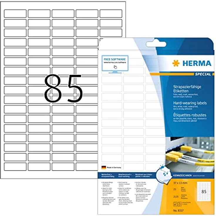 HERMA 8337 Wetterfeste Folienetiketten, 37 x 13 mm, 25 Blatt, bedruckbar, weiß – Bild 1