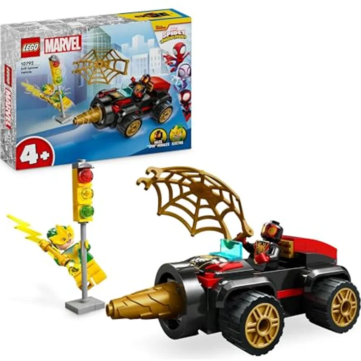 LEGO Marvel Spidey und Seine Super-Freunde Spideys Bohrfahrzeug Spielzeug mit Spider-Mans Auto und 2 Figuren für Kinder ab 4 Jahren, basiert auf der TV-Serie, Geschenk für Jungs und Mädchen 10792, Baubares Auto-Spielzeug mit Bohrer, Miles „Spin“ Morales und Electro, LEGO 4+ Set – Bild 1
