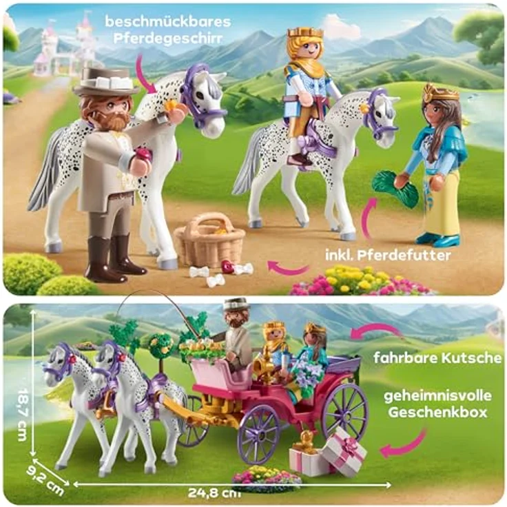 PLAYMOBIL Kutschfahrt mit Prinzessin und Prinz, inklusive dekorierter Kutsche und Pferde mit Herzgeschirr – Bild 4